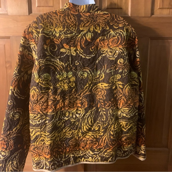 Laura Ashley Woman‎ XL Brown Orange Yellow Floral Silk Cotton Quilted Jacket - Picture 6 of 12